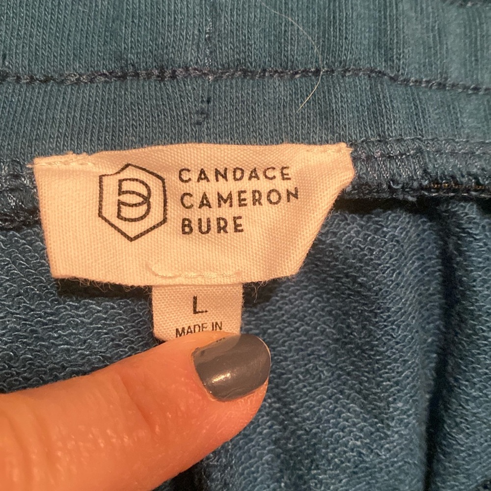 Candace Cameron Bure jogging pants with ruffle detail and drawstring